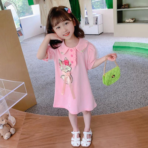 Girls Cartoon POLO Dress 2022 Summer New Baby Girl Princess Dress